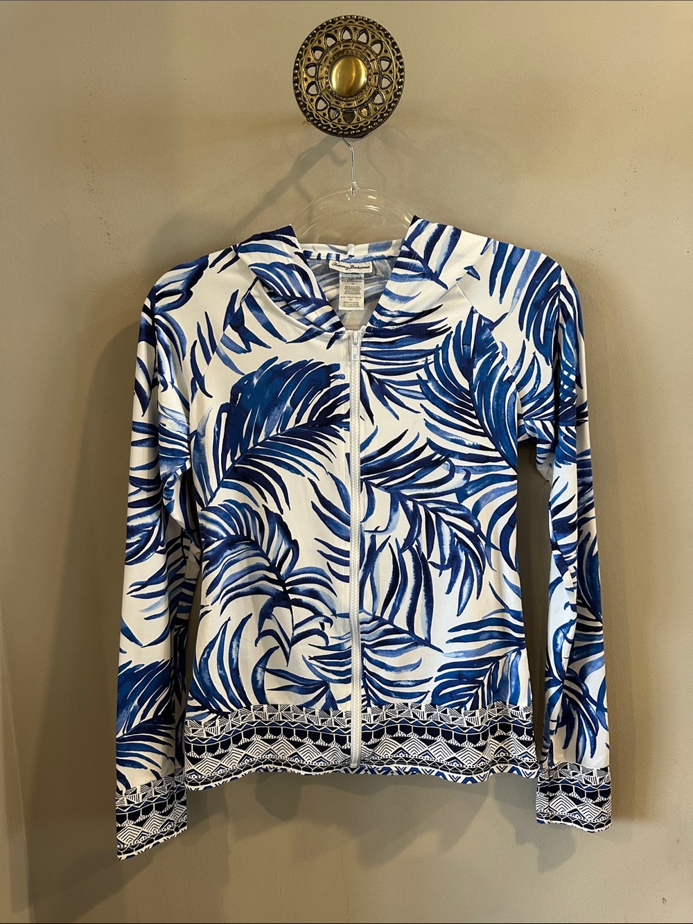 Tommy Bahama White Jacket with Blue Palm Leaf Print